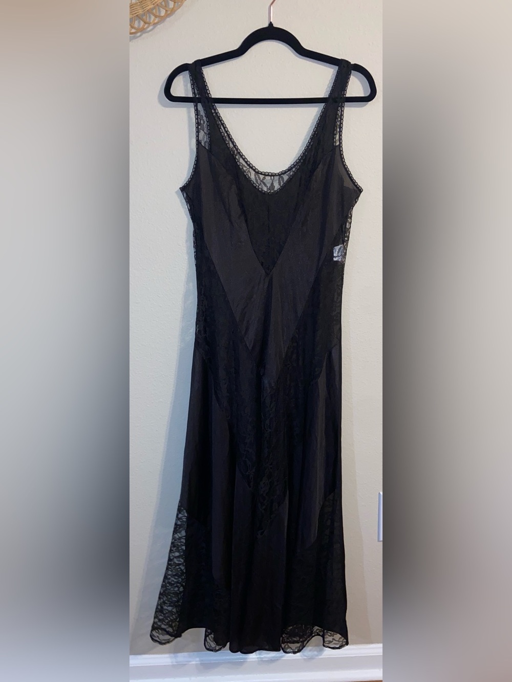Vintage Frederick’s Of Hollywood Black Lace Illusion V Maxi Slip Cutout Dress